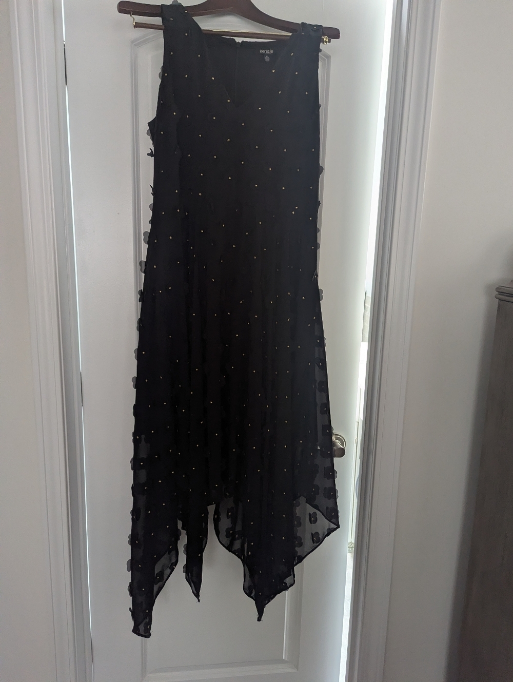 Kensie Black Asymmetrical Dress with Gold Accents